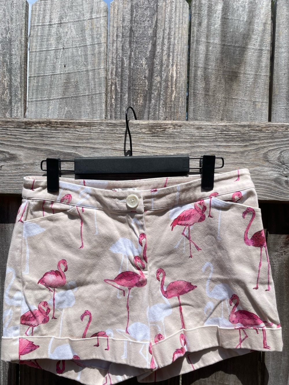 Tyler Boe Beige Shorts with Pink Flamingo Print size 4